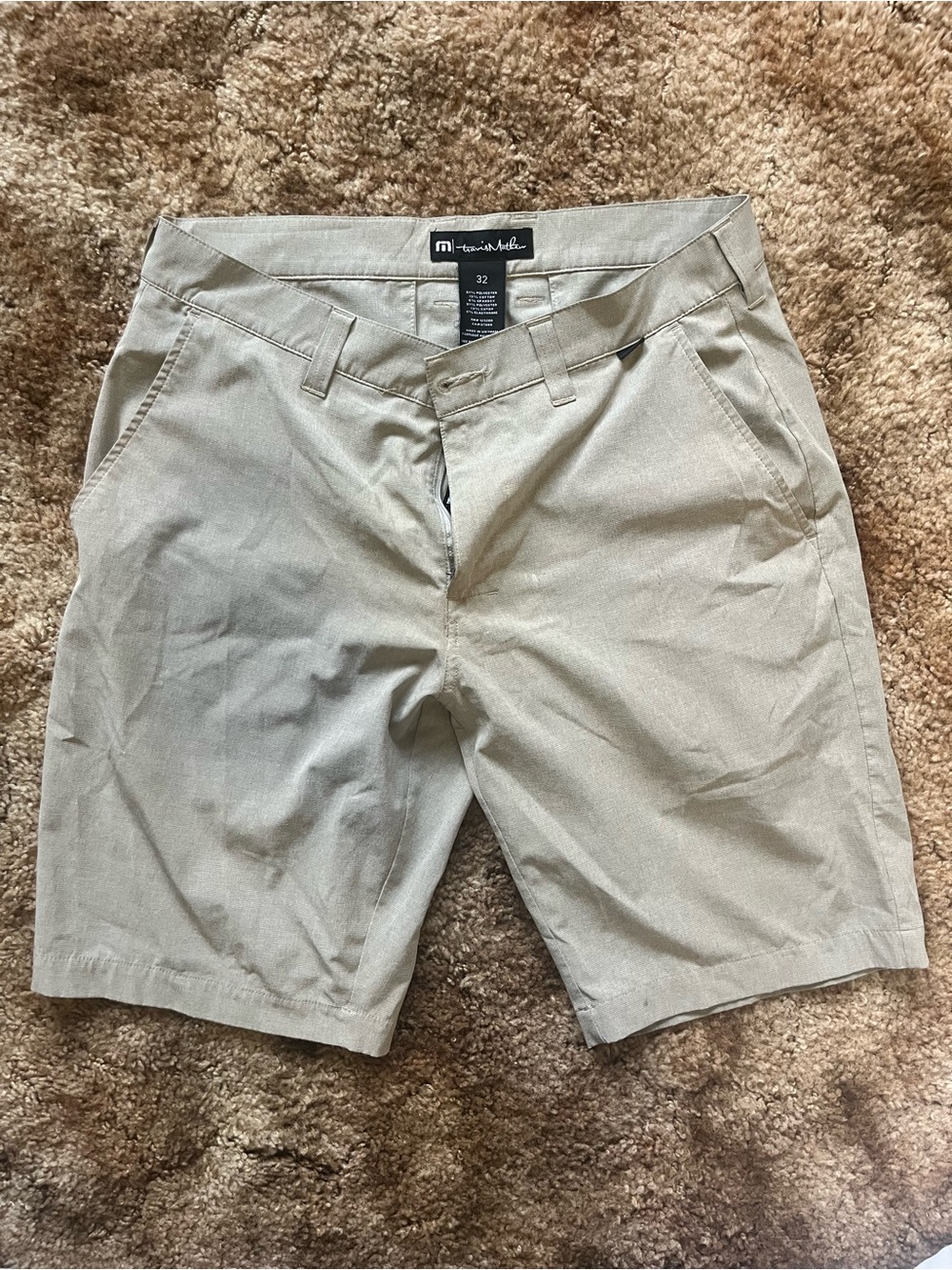 Travis Mathew Men's Light Khaki Flat Front Performance Wanderlust Shorts